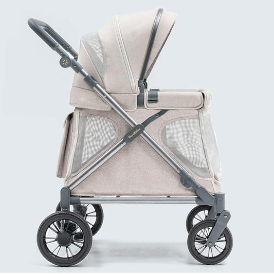Familidoo Q1 Multi-Use Kids Wagon Stroller – Foldable, Lightweight & All-Terrain for Kids & Pets – 5-Point Safety Harness, Rain Cover & Compact Travel Design – Supports Up to 132 lbs (Ash Rose)
