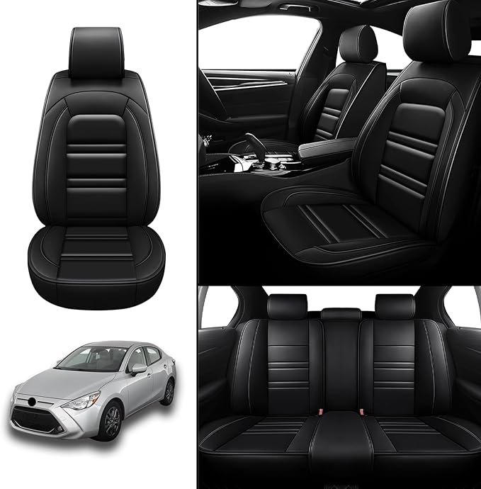 Seat Covers for Toyota Yaris 2007-2020 | 5-Seats Leather Seat Covers, Easy to Install Automotive Seat Covers Full Set (Full Set, Black)