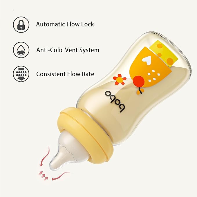 YOHKOH PPSU Baby Bottle Wide Neck, Newborn Anti-Colic Baby Bottle with Natural Response Nipple, Streamlined Body, Easy to Clean (8.8oz (Pack of 4), Yellow)