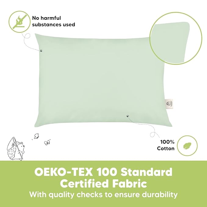 KeaBabies 2-Pack Toddler Pillow 13x18 - Soft Organic Cotton Kids Travel Bed Pillows for Sleeping, School, Nap, Machine Washable, Toddlers 2 to 5, Pillowcase Sold Separately (Sage)