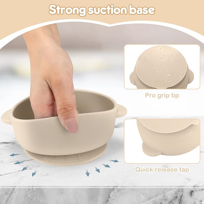 2 Pack Stainless Steel Baby Bowls with Removable Non-Slip Silicone Suction Shell, Anti Scald Food Container for Baby Food Feeding-Blue & Cream