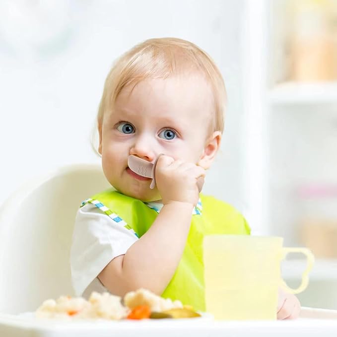 PandaEar 6 Pack Silicone Baby Spoons and Fork Feeding Set- Anti-Choke First Self Feeding Utensils for Baby Led Weaning Ages 3 Months (Pink, Green&Linen)