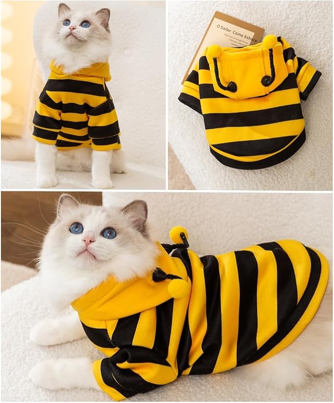 Selena Cat Bee Antennae Costume Hoodies Cute Bee Stripes Dog Kitten Puppy Pet - Image 6