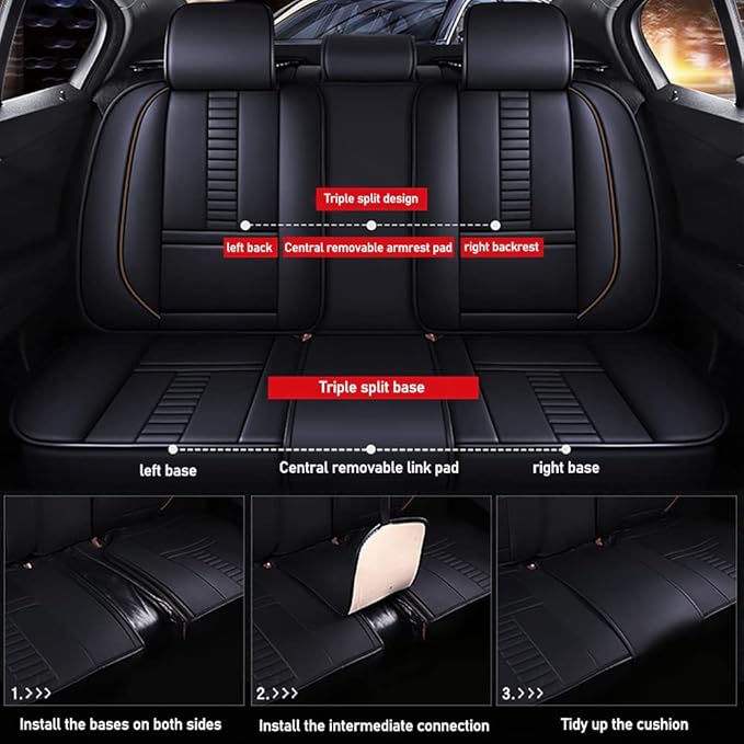 Full Set of Universal Fit Automotive Seat Covers fit for Suzuki 1999-2025 95% Models, PU Leather Automobile Interior Sets with Headrest & Back Pillow Black & Coffee Line