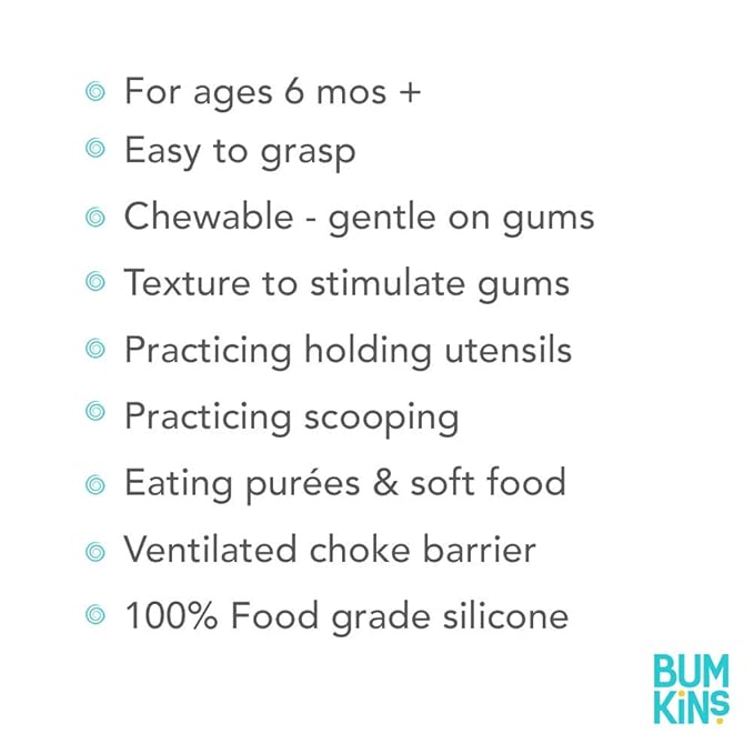 Bumkins Baby Utensils Set, Chewtensils Silicone Spoons for Dipping, Self-Feeding, Baby Led Weaning, Trainer Learning, First Stage Eating, Soft Practice Fork and Spoon, Babies 6 Months, Sand Beige