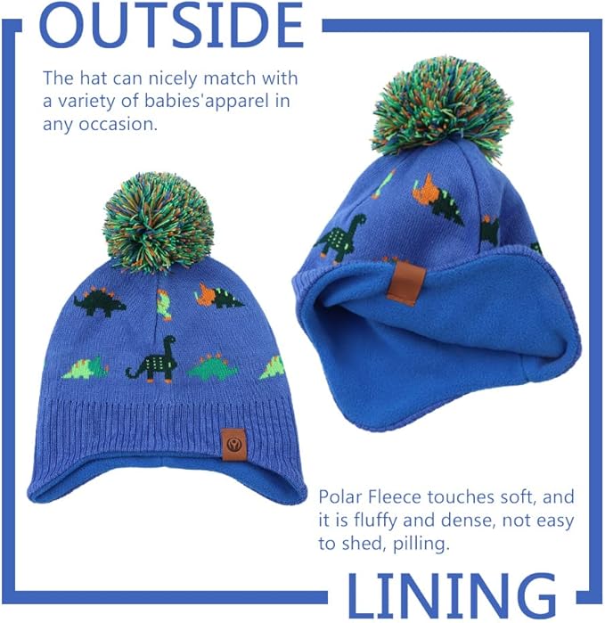 JANGANNSA Knitted Baby Hat Scarf Set Winter Warm Boys Girls Beanie Fleece Lining Toddler Kids Hats with Pompom