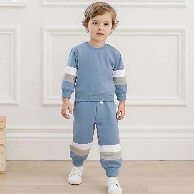Kuriozud Toddler Baby Boy Fall Winter Clothes Long Sleeve Crewneck Pullover Sweatshirt Jogger Pants Set 2 Piece Outfit