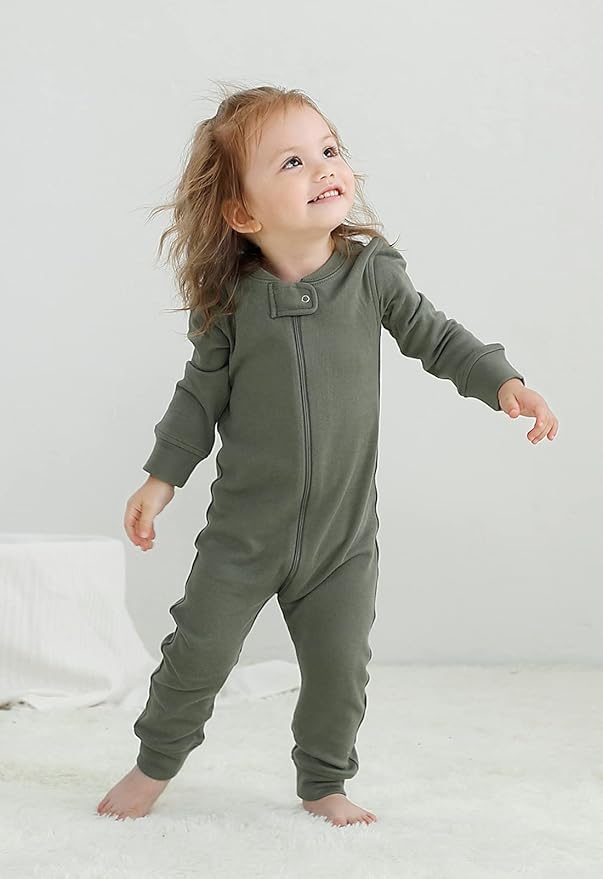 Owlivia Organic Cotton Baby Boy Girl Zip up Sleep 'N Play Pjs, Footless, Long Sleeve