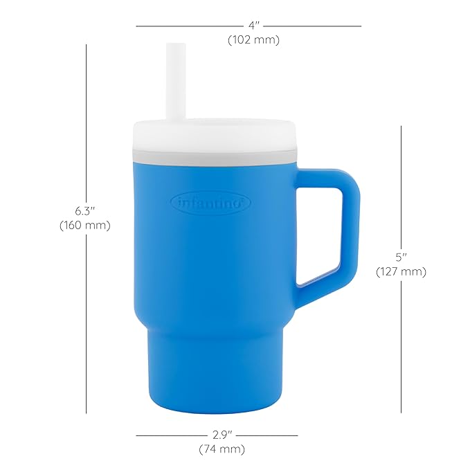 Infantino My 1st Tumbler, Silicone Sippy Cup with Straw & Handle, Spill-Resistant Baby Cup for On-the-Go, BPA-Free Transition Bottle, Ocean