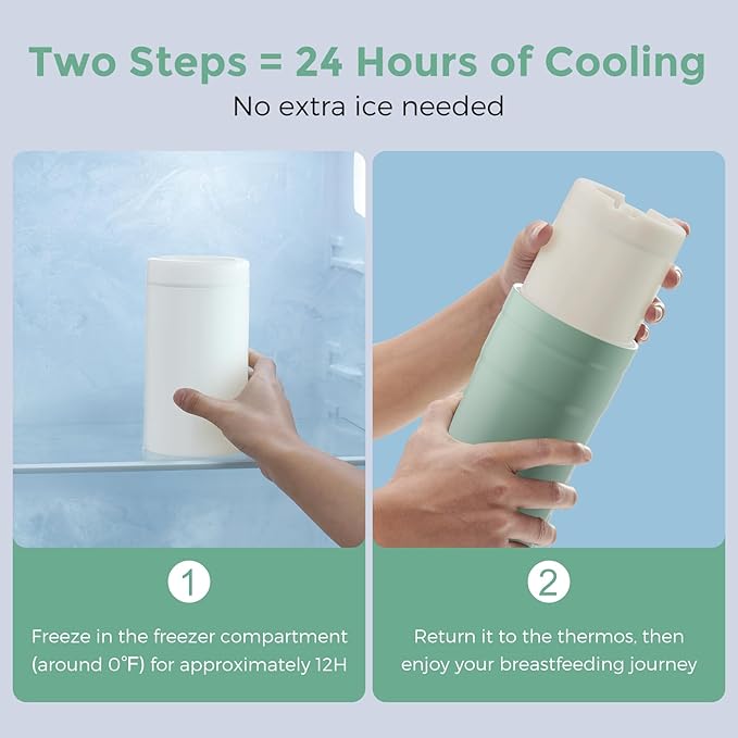 Momcozy Portable Breast Milk Cooler for Travel, 24H Ice-Free Cooling Breastmilk Storage Bottles Container, 12oz Leak Proof Outdoor Small Freezer, Baby Breastfeeding Essential Gift for New Moms