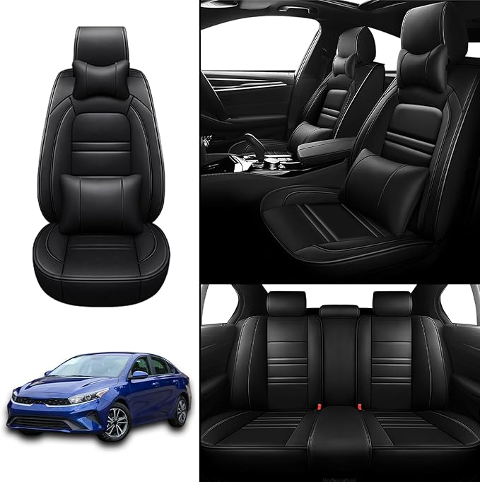 Car Seat Covers for kia Forte 2010-2024 | 5-Seats Seat Covers, Waterproof Seat Protectors, Automotive Seat Covers (Full Set with Pillow,Black)