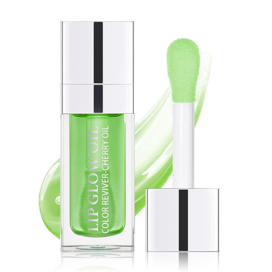 Hydrating Lip Glow Oil, Lip Oil Gloss Transparent Toot Tinted Nourishing Long Lasting Repairing Lightening Lip Lines (GREEN APPLE) 0.2 OZ