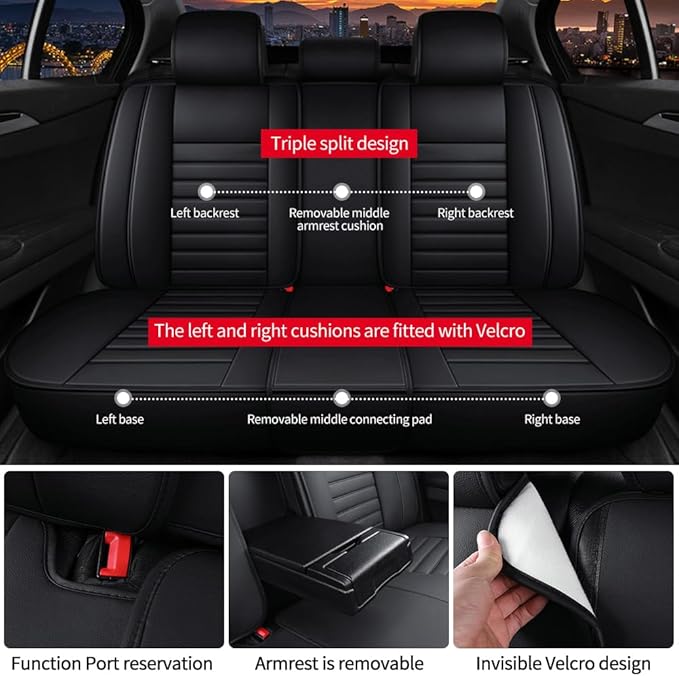 Leather Car Seat Covers for Toyota Corolla 2006-2024,Car Seat Covers Full Set,Seat Covers with Safety,Waterproof Seat Cover Compatible Airbag(5pcs Black Luxury)