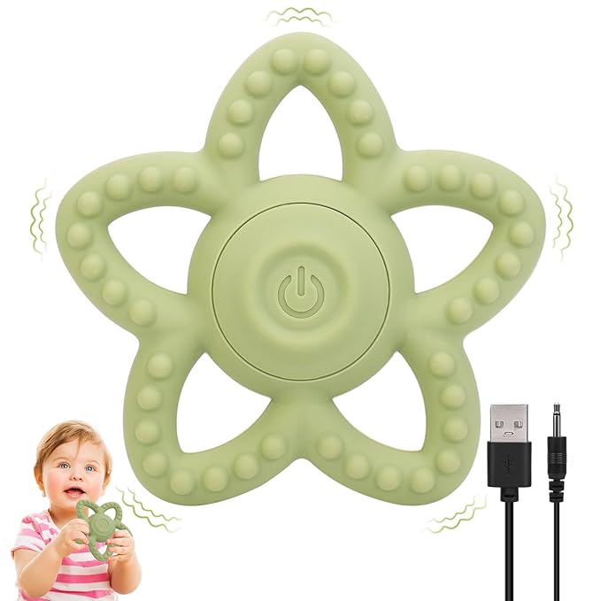 Vibrating Sensory Chew Toy, Teether Teething Toys for Baby 6-18 Months, Sensory Toys for Kids with Autism&Toddler Travel Essential - 3X Vibration Settings, Gifts for Boys Girls