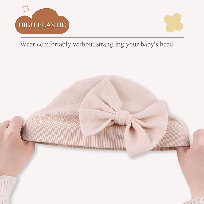 Bamery Newborn Baby Girl Hat Cotton Baby Bow Beanie Preemie Hats Spring Infant Hats for Girls 0-12 Months