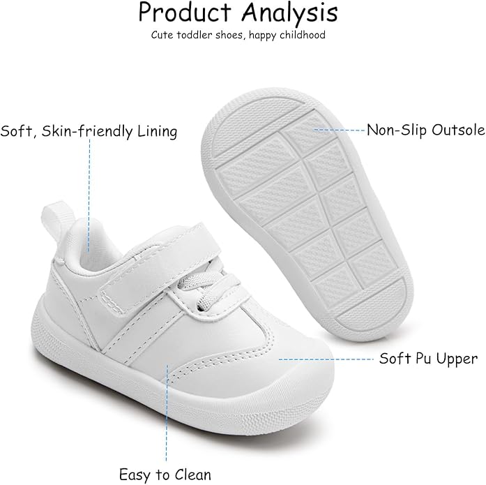 Baby Shoes Boys Girls Barefoot Wide Toe Box Zero Drop First Walkers PU Leather Nonslip Toddler Sneakers for 6-24 Months Infant Walking,Running,Crawling