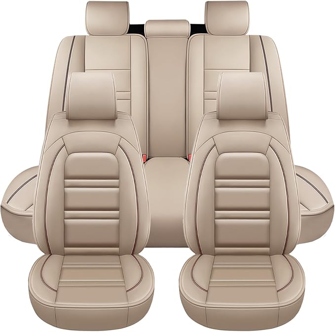 Seat Covers for Lexus Car es350 2007-2024 | 5-Seats Leather Seat Covers, Easy to Install Automotive Seat Covers Full Set (Full Set, Beige)
