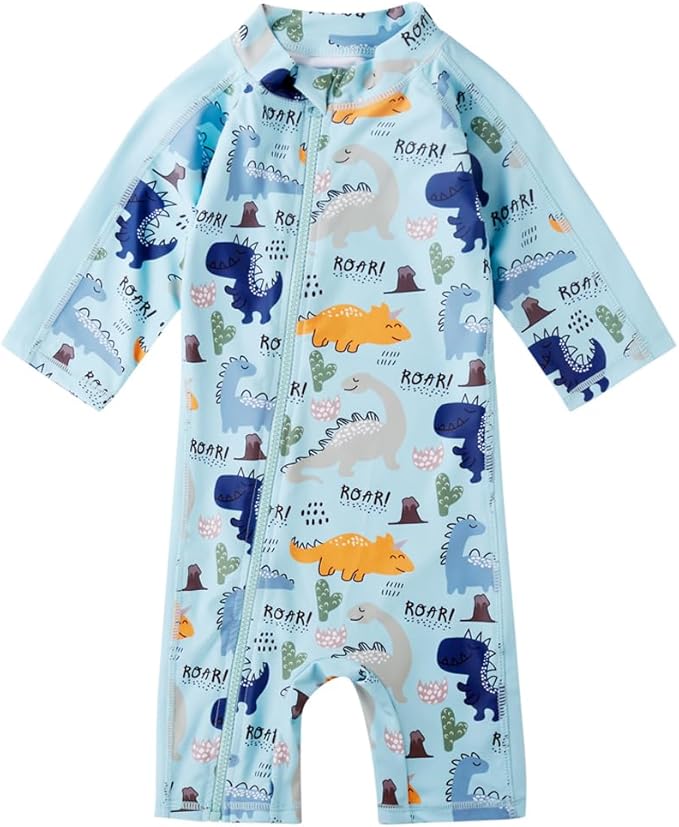 Toddler Baby Boys Swimsuit Rashguard One Piece Zipper Bathing Suit with Sun Hat Infant Swimwear Sunsuit UPF 50+