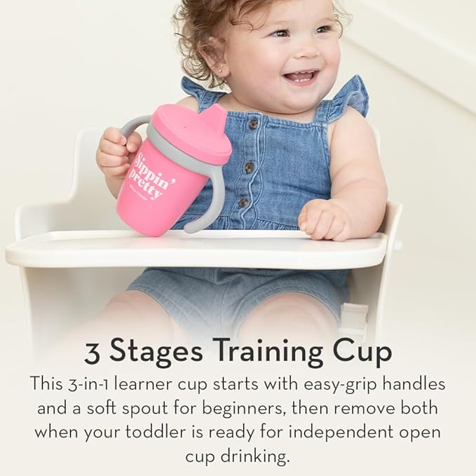 Bella Tunno Sippy Cup, Silicone Training Cup with Transition Handles for Infants, Toddlers & Kids, Babies 6-12 Months & Toddlers 1-3 Years, Boys & Girls, Tall Drink of Water, 8 oz
