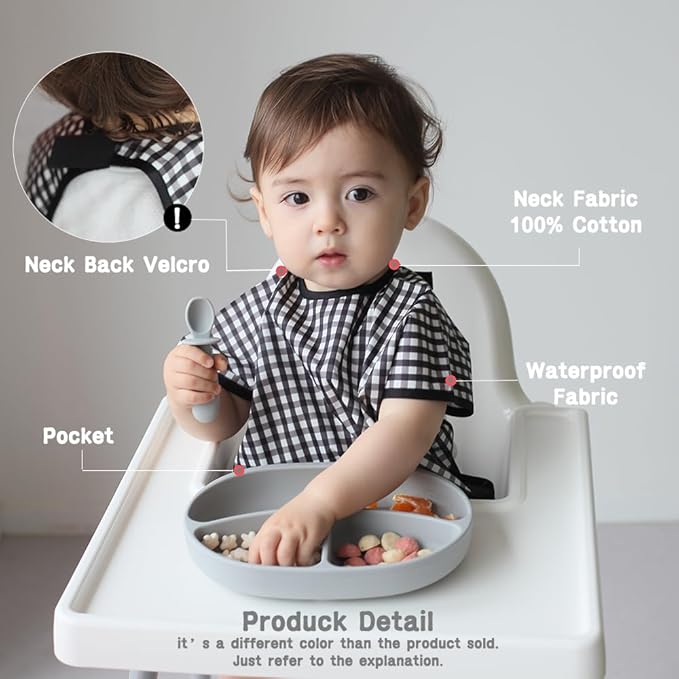 Short Sleeve Waterproof Bib for Toddlers – Feeding Apron for Mealtime, Daycare, Self-Feeding & Messy Play, Baby Bib