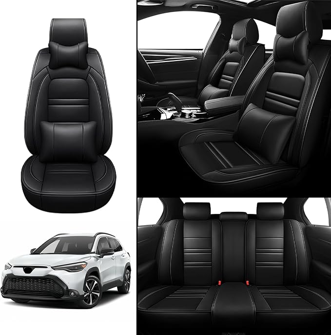 Car Seat Covers for Toyota Corolla Cross 2022-2025 | 5-Seats Seat Covers, Waterproof Seat Protectors, Automotive Seat Covers (Full Set with Pillow,Black)