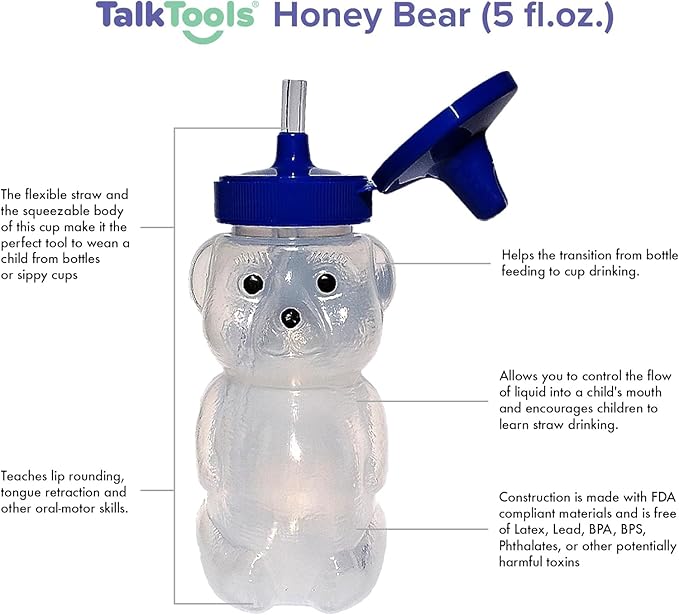TalkTools Honey Bear Straw Cup, Dishwasher Safe Baby Drinking Bottle, Premium Food-Grade Material, Honeybear Sippy Cup for Ages 4+ Months, Trainer for Babies, Kids and Toddlers (Single 5oz)