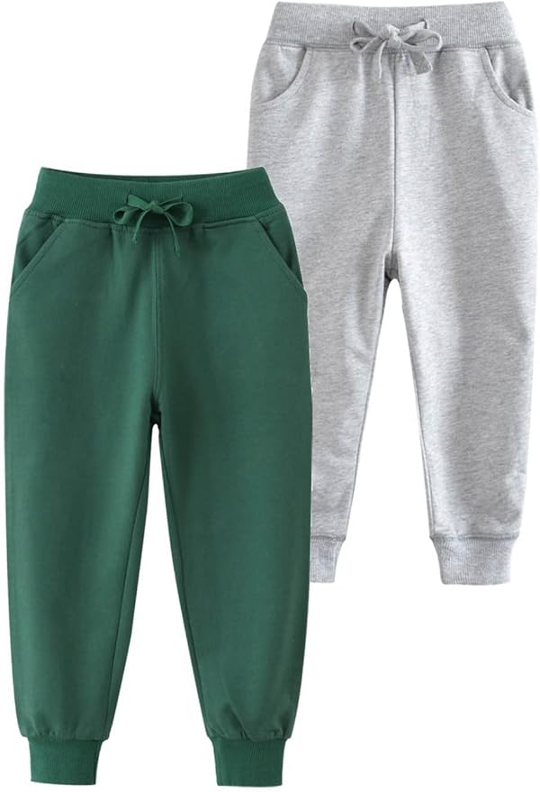HUAER& Baby Boy's Jogger Pants Dinosaur Car Animal Print Drawstring Elastic Sweatpants 2-Pack