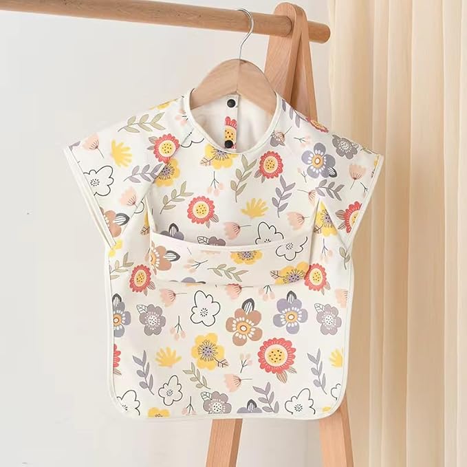 GZMM Waterproof Baby Bibs,Infant Toddler Extra Cover Feeding Bib With Food Catcher,Easy Clean & Washable