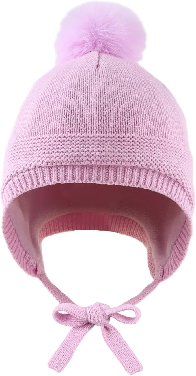 JANGANNSA Basic Winter Baby Boys Beanie Pompom Knitted Girls Hat Kids Earflap Beanies Warm Infant Toddler Hats