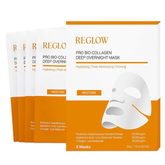 ReGlow RESTORE PRO Bio Collagen Real Deep Mask - Wake Up Glowing with Hydrogel Overnight Korean Face Mask for Glass Skin - Pore Minimizing & Elasticity - Collagen Sleeping Face Mask Skincare - 6 Pack