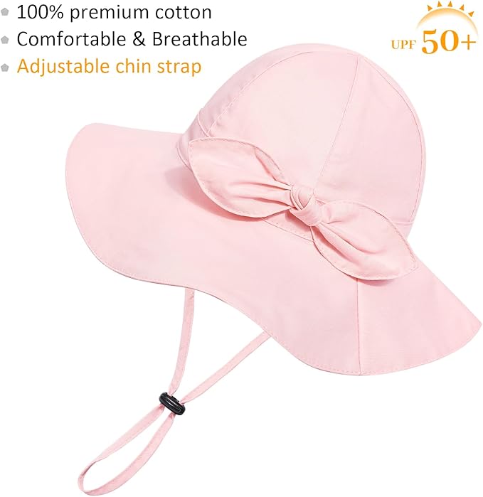 Baby Girl Sun Hat with UPF 50+ Outdoor Adjustable Beach Hat with Wide Brim Bucket Hats