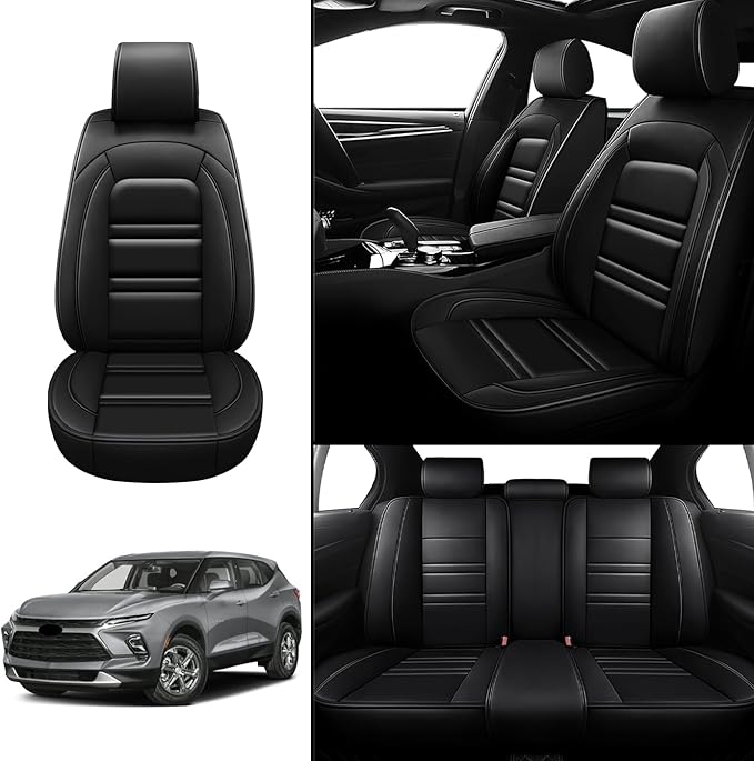 Seat Covers for Chevy Blazer 2019-2025 | 5-Seats Leather Seat Covers, Easy to Install Automotive Seat Covers Full Set (Full Set, Black)