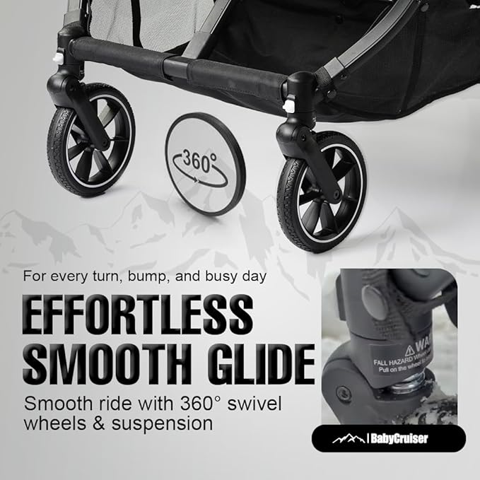 BabyCruiser Double Stroller Newborn and Toddler – Compact Side by Side Twin Stroller, Lightweight, Easy Maneuverability, Fits Standard Doors, Adjustable Settings from Birth up to 48.5 lbs per seat