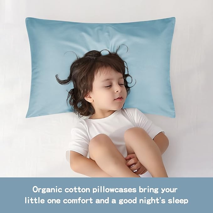 Soft Organic Cotton Toddler Pillowcases 14 X 20 Inches, Fit 13 X 18, 14 X 19 Pillows, Smooth Pearl Cotton Baby Pillowcases with Envelope Closure, Sterling Blue and Ivory, Set of 2