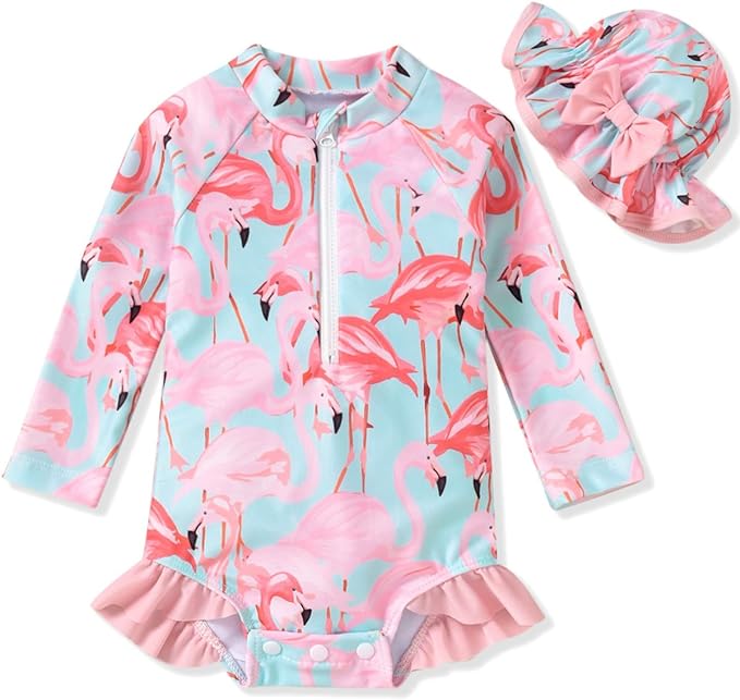 Aalizzwell Baby Girls Long Sleeve One Piece Swimsuit with Hat