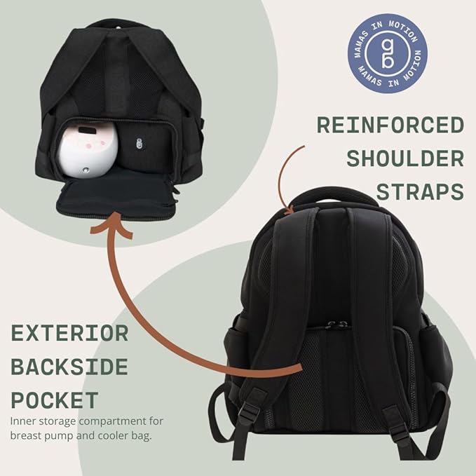 Gear Baby Breast Pump & Diaper bag Compatible with Spectra S1, S2, Medela, Neoprene Wearable Baby Breast Milk cooler Travel Diaper Bag Backpack for Working Mom and Family with Changing Pad (Black)