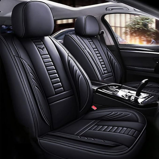 Waterproof 5 Car Seat Covers for Suzuki 1999-2025 95% Models, Premium Leather Automotive Front and Back Seat Protectors Compatible with Airbag Black & Black Line