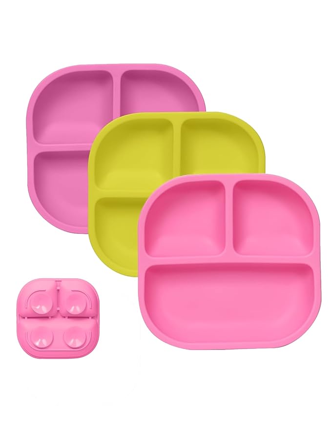BABELIO Powerful Suction Plates for Baby & Toddler, 100% Food Grade Silicone, Divided, BPA Free, Microwave & Dishwasher Safe