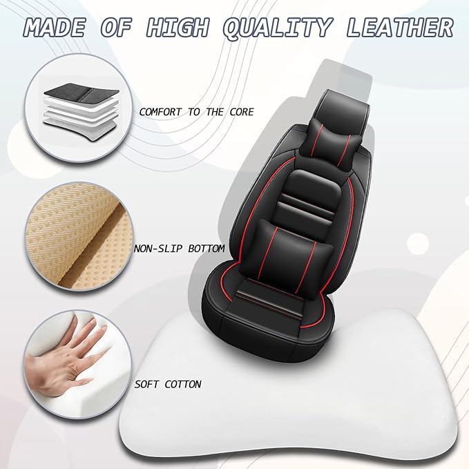 Car Seat Covers for Cruze 2011-2019 | 5-Seats Seat Covers, Waterproof Seat Protectors, Automotive Seat Covers (Full Set with Pillow,Black&Red Line)