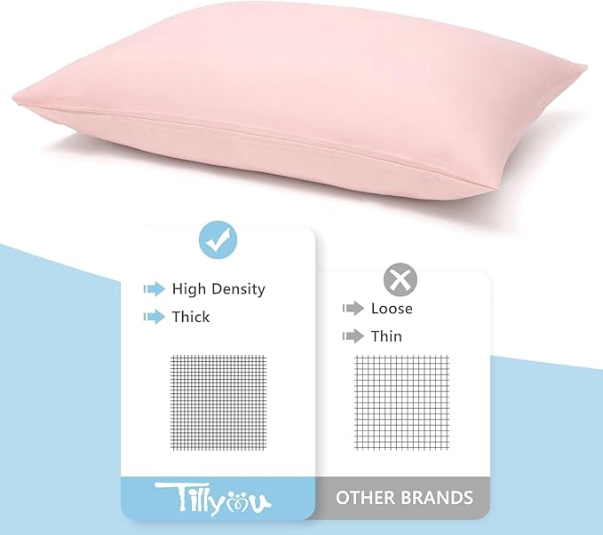 TILLYOU Toddler Pillowcase 2 Pack with Envelope Closure,13" x 18" Silky Soft Microfiber Travel Kids Pillowcase for Boys and Girls,Gray & Pink