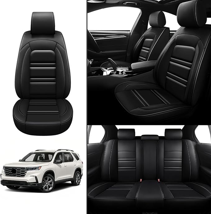 Seat Covers for Honda Pilot 2003-2025 | 5-Seats Leather Seat Covers, Easy to Install Automotive Seat Covers Full Set (Full Set, Black)