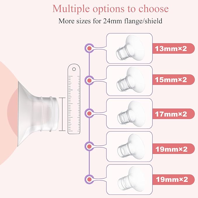 2pcs Flange Inserts 13mm for 9mm-11mm Nipple Size,Fits for Momcozy S12 Pro/S9 Pro/M5,S9/S12/S19/S21/S23,Elvie,Willow,lansinoh,Medela,Spectra,TSRETE,kmaier,MomMed Breastpump 24mm Flange,Down to 13mm