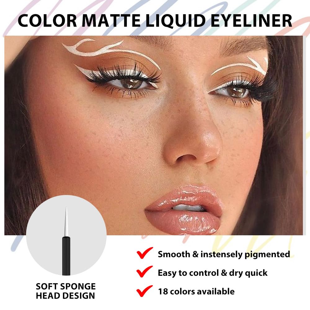 evpct 1Pcs White Liquid Eyeliner Makeup Waterproof White Eye Liners for Women, Eyes Wing Eyeliner Stamps Shapes Colored Eyeliner delineador de ojos a prueba de agua contra el agua blanco para ojos