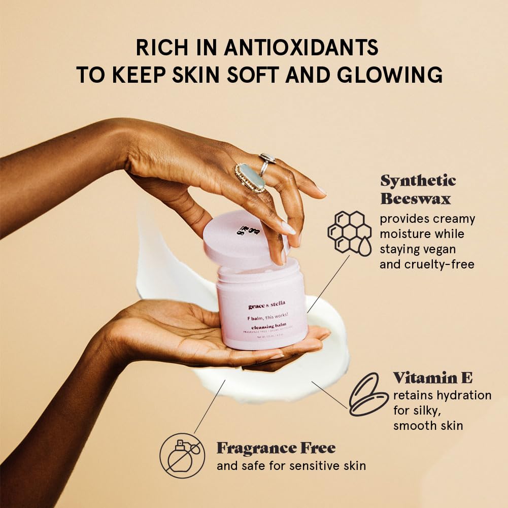 grace & stella Cleansing Balm - Oil-Based Makeup Remover - Gentle & Moisturizing Facial Cleanser, Non-Stripping Formula for Double Cleansing Heavy Makeup - Vegan Fragrance-Free Skincare (164g / 5.8oz)