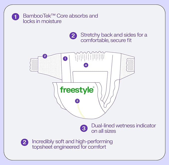 Freestyle BambooTek Diapers – (Size 3) Hyper Absorbent & Non-Toxic – Disposable Diapers for Sensitive Skin – Ultra Soft Diapers (16-28 lbs) – 168 Count