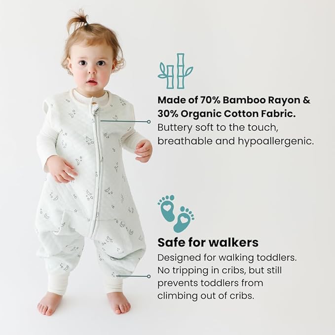 Tealbee Dreamsuit Toddler Sleep Sack with Feet – Walker Sleep Bag with Legs, Rayon made from Bamboo, Summer 0.8 TOG, 2-Way Zipper, 3T-4T - Croissant