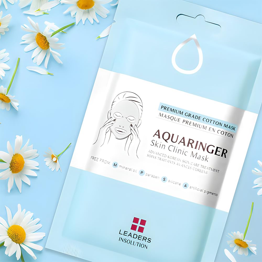 Leaders Insolution Aquaringer Skin Clinic Mask | Intense Hydration Treatment Mask with Swiss Glacial Water & Power Peptides | Moisturizing & Firming for Dry Skin, Fine Lines (10 Sheets)