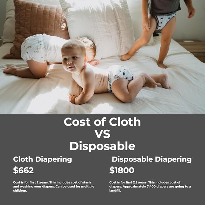Nora's Nursery Cloth Diapers 7 Pack with 7 Inserts & 1 Wet Bag - Waterproof Cover, Washable, Reusable & One Size Adjustable Pocket Diapers for Newborns and Toddlers - Florence