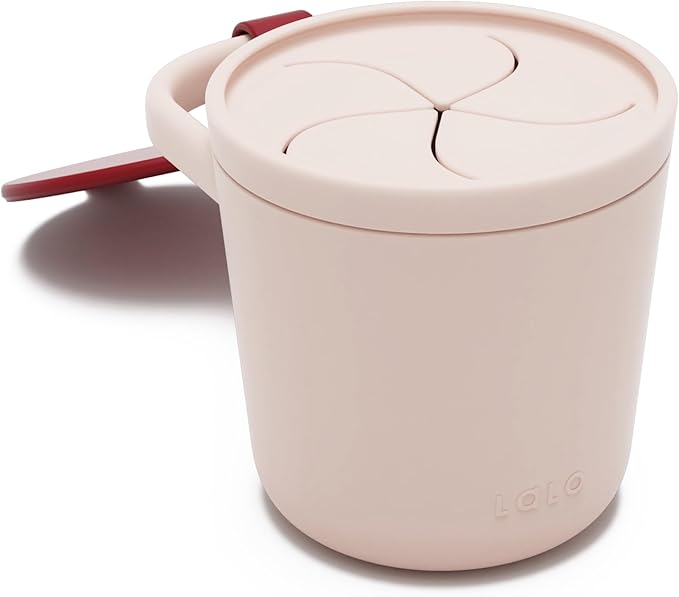 Lalo Snack Cup - Mess-Free Silicone Snack Cups for Toddlers & Babies with Detachable Lid, BPA-Free Baby Snack Containers, Fits Most Stroller & Car Seat Cup Holders, Dishwasher Safe, Berry & Cream