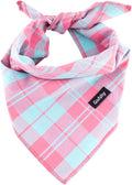 Spring Dog Bandana Large-Dog Scarf Vibrant Color Pink Green Plaid Printing by Gofshy